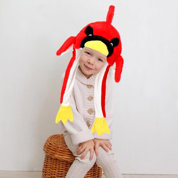 Kids Cardinal Animal Hat with Ears Moving Jumping Pop Up Beating Plush Holiday - Picture 8 of 9